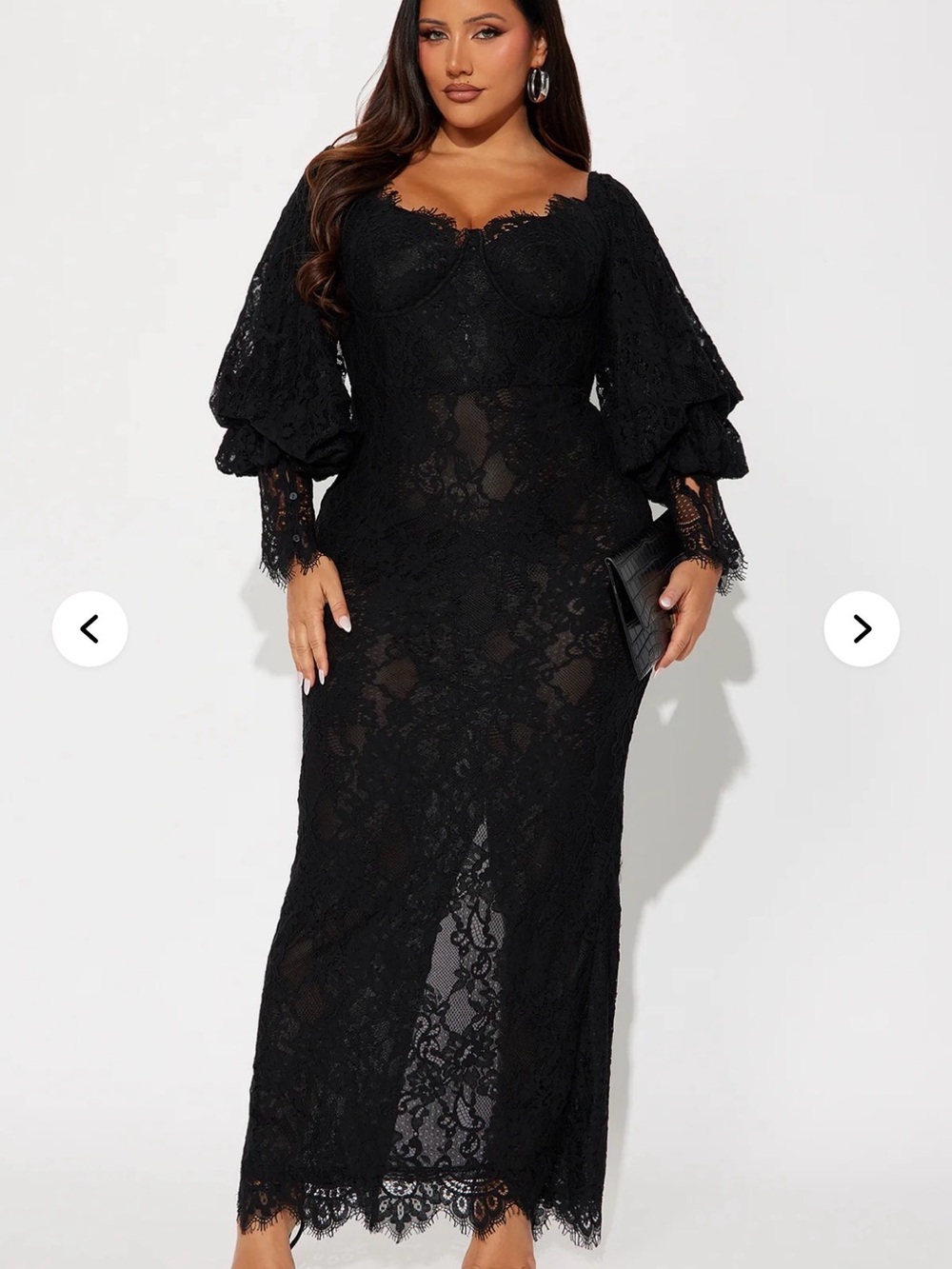 Elegant Black Lace Long Sleeve Maxi Dress - Picture 1 of 3